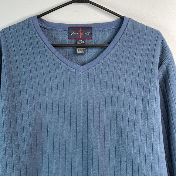 VINTAGE True North Men’s Fleece V-Neck Sweater Steel Blue Ribbed Long Sleeve S - Picture 3 of 10